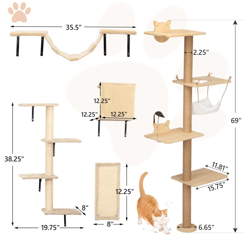 Cozy Wall-Mounted Cat Tree Set (6 pc.)