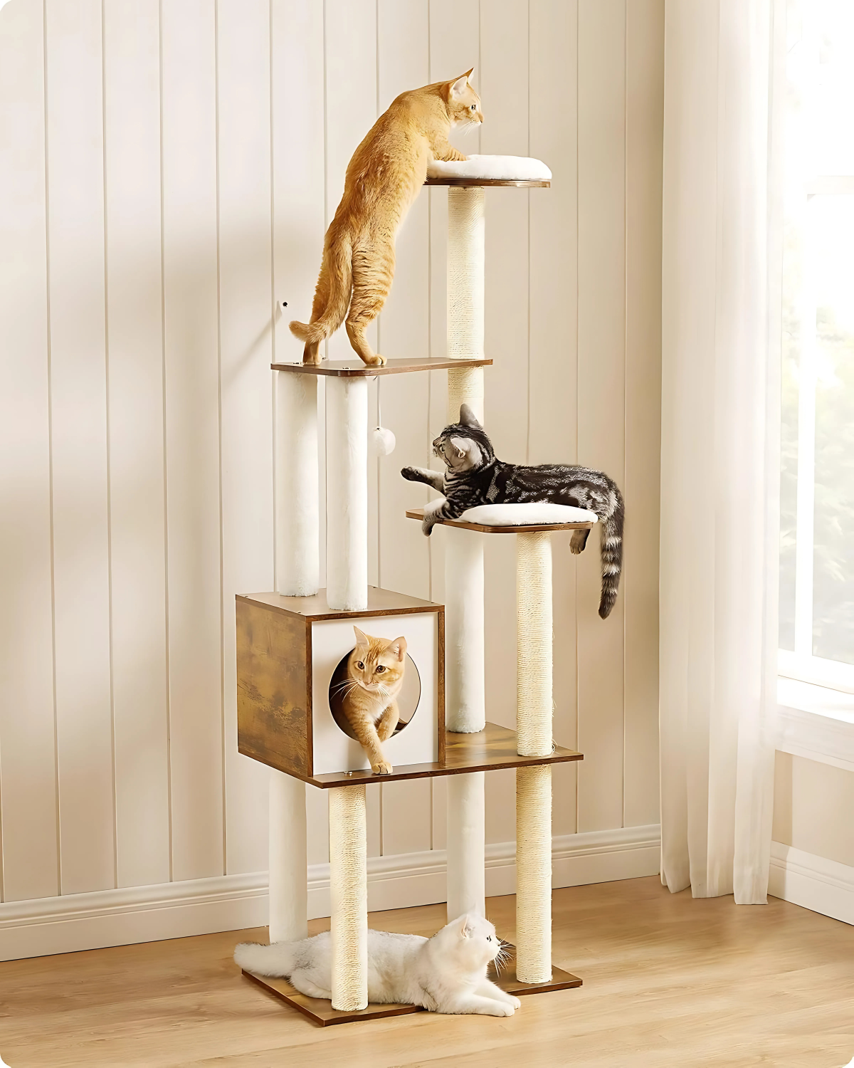 65" Cozy Cat Tree with Cushions and Scratching Posts