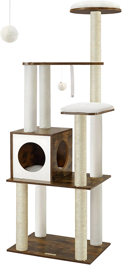 65" Cozy Cat Tree with Cushions and Scratching Posts